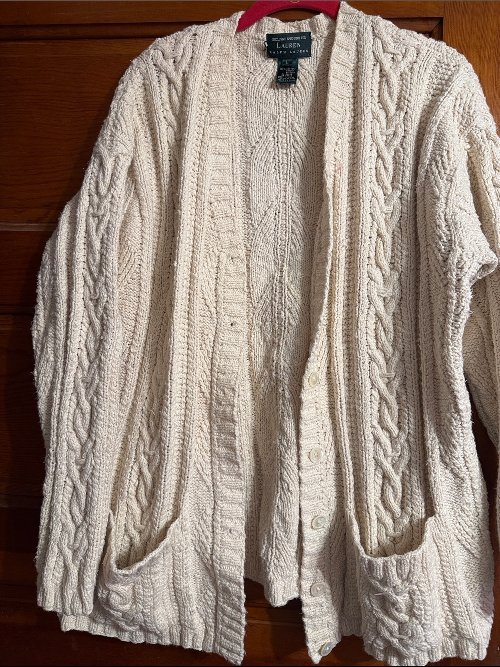 Vintage Lauren Ralph Lauren Cream cotton Cable-Knit Button Cardigan large
